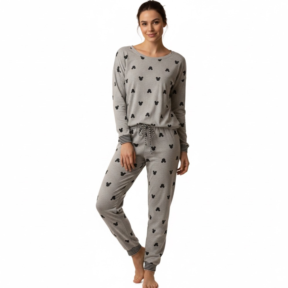 Disney Women’s Pajama Set Small Gray Mickey Mouse Print Loungewear